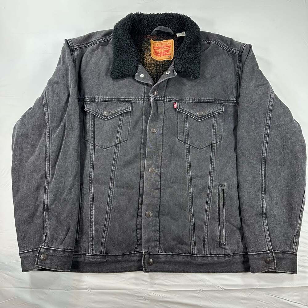 Levi's Type III Sherpa Lined Trucker Jacket Mens XXL Black Denim Trucker